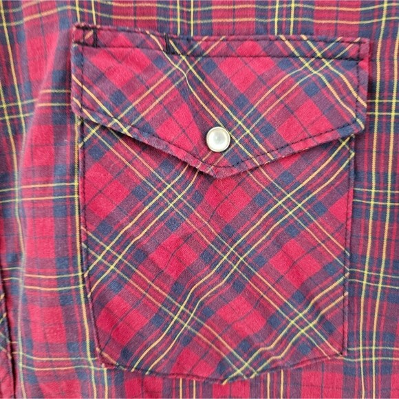 Vintage Wrangler Pearl Snap Western Shirt XL Red Plaid Cowboy Rodeo Rockabilly - Picture 6 of 13